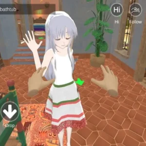 Alt text: Скриншот игрового процесса My Virtual Girlfriend Shinob, где главный герой взаимодействует с виртуальной девушкой.