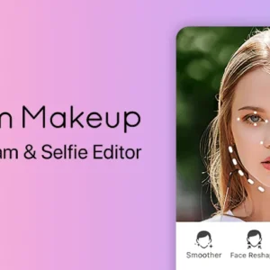 Интерфейс приложения YouCam Makeup с различными опциями макияжа