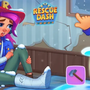 Скриншот из игры Rescue Dash, где показан игровой процесс спасения людей.