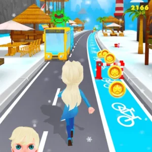 Заснеженный пейзаж в игре Subway Icy Princess Rush